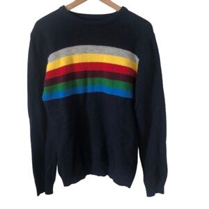 Men's Multicolor 80s Inspired Striped Wool Blend Crewneck Sweater Small